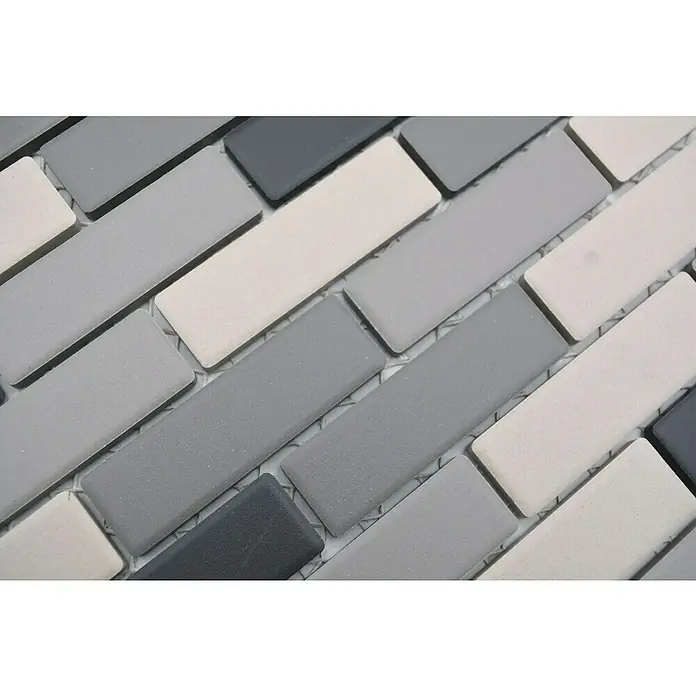 Mozaïektegel brick Mix BR555 - 26,1 x 29 cm, Grijs/Beige, Mat - Close-up
