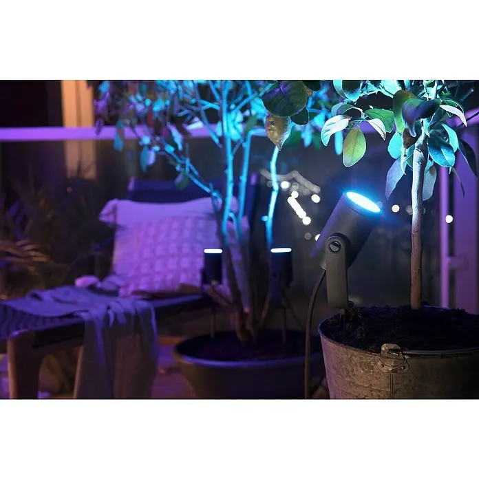 Philips Hue LED-Gartenspot Lily - 1-flammig, 8 W, Lichtfarbe: RGB, IP65 - Stimmungsaufnahme