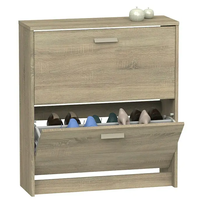 Muebles Pitarch Zapatero Tibet - L x An x Al: 25 x 74 x 82 cm, Roble, Número de compartimentos: 2 ud. - Vista angular