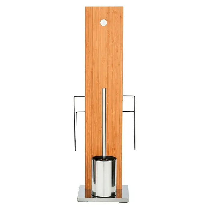 Wenko Conjunto de escobillero y portarrollos con revistero Portofino - Altura: 68 cm, Acero inoxidable/bambú - Vista frontal