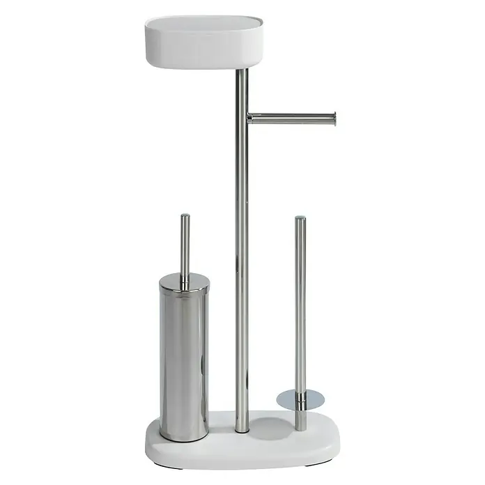 Wenko Conjunto de escobillero y portarrollos con caja Rivazza - Altura: 72,5 cm, Blanco - Vista angular