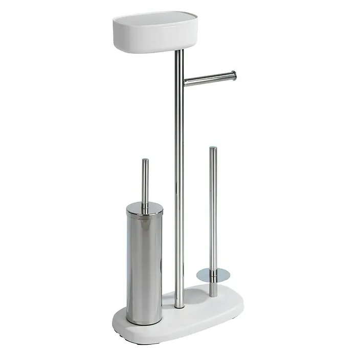 Wenko Conjunto de escobillero y portarrollos con caja Rivazza - Altura: 72,5 cm, Blanco - Vista angular