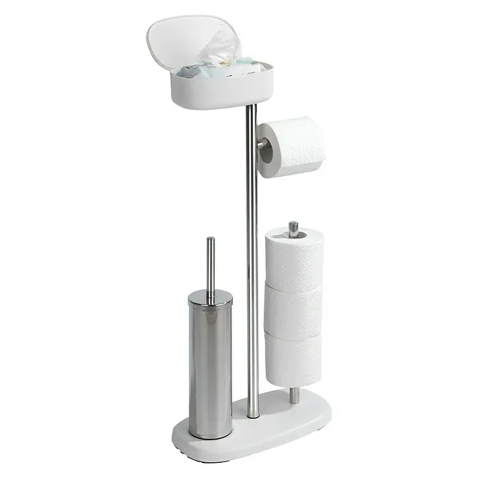 Wenko Conjunto de escobillero y portarrollos con caja Rivazza - Altura: 72,5 cm, Blanco - Vista angular