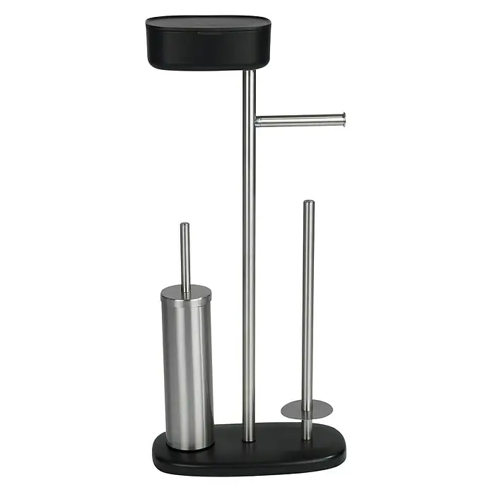 Wenko Conjunto de escobillero y portarrollos con caja Rivazza - Altura: 72,5 cm, Negro - Vista frontal