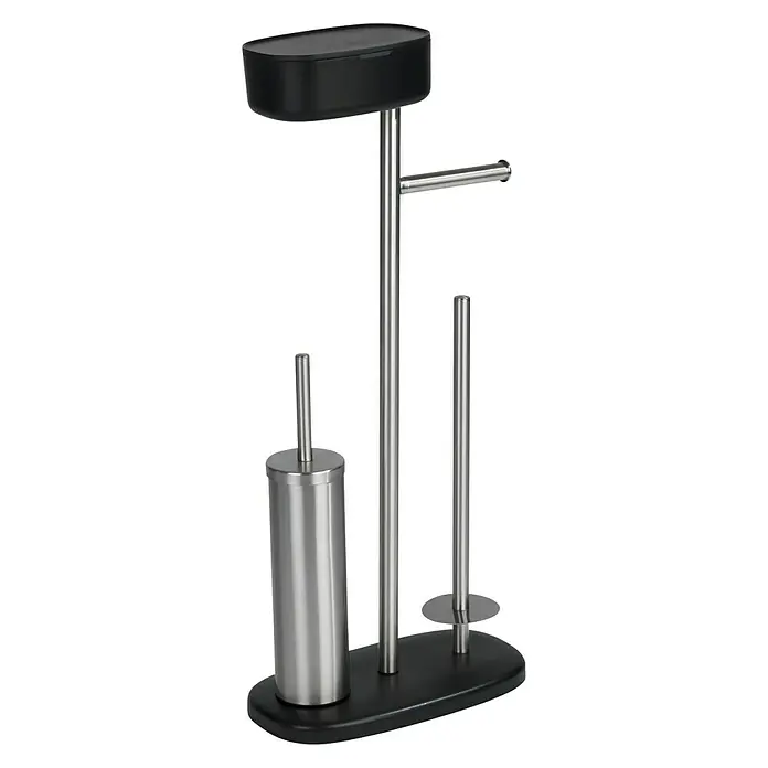 Wenko Conjunto de escobillero y portarrollos con caja Rivazza - Altura: 72,5 cm, Negro - Vista angular