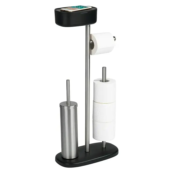 Wenko Conjunto de escobillero y portarrollos con caja Rivazza - Altura: 72,5 cm, Negro - Vista angular