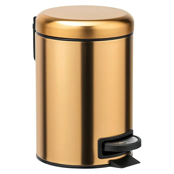 Wenko Cubo de basura de baño Leman - 3 l, Oro, Redonda, Acero inoxidable - Vista angular
