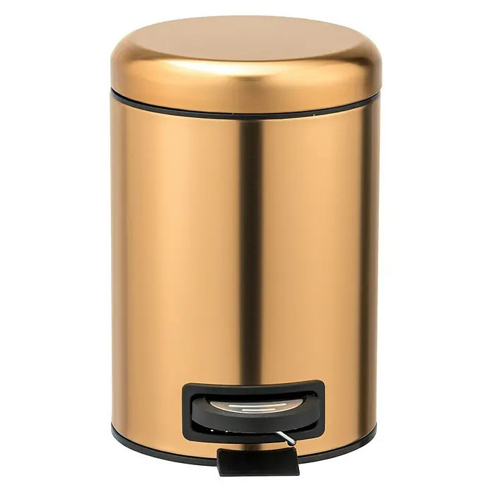 Wenko Cubo de basura de baño Leman - 3 l, Oro, Redonda, Acero inoxidable - Vista frontal