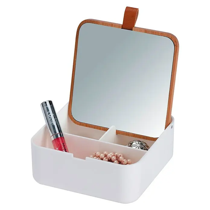 Wenko Organizador joyero con espejo Bovisa - Blanco - Vista angular