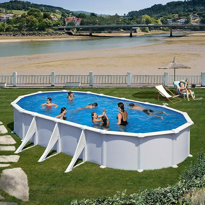 Gre Piscina ovalada desmontable Atlantis - L x An x Al: 730 x 375 x 132 cm, 28.217 l, Blanco - Foto ambiente