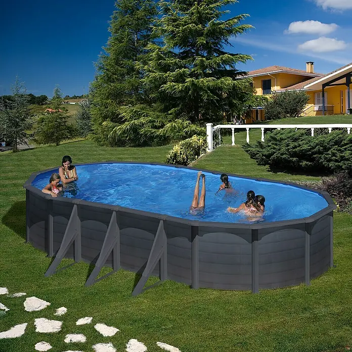 Gre Piscina ovalada desmontable Kea - L x An x Al: 500 x 300 x 120 cm, 14.550 l, Antracita - Foto ambiente