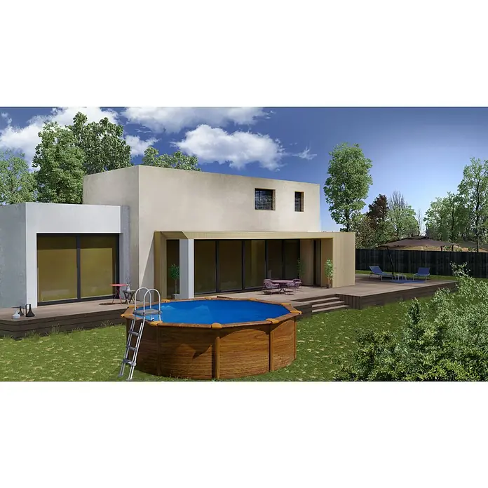 Gre Piscina circular desmontable Sicilia - Ø x Al: 300 x 120 cm, 7.418 l, Marrón claro - Foto ambiente