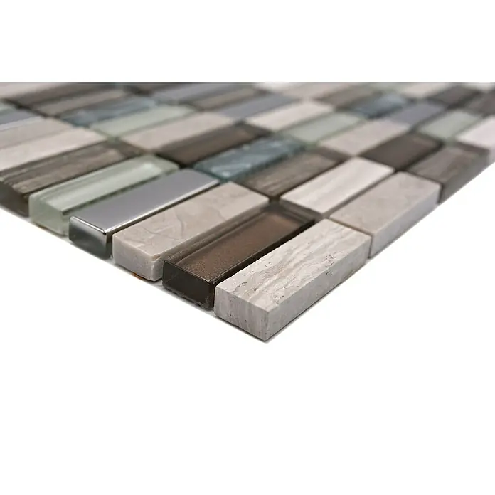 Mozaïektegel rechthoek glas Mix XCM SM68 - 29,8 x 30,4 cm, Beige/Bruin, Glanzend - Close-up