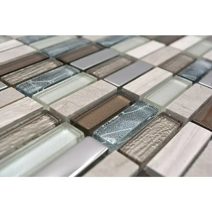 Mozaïektegel rechthoek glas Mix XCM SM68 - 29,8 x 30,4 cm, Beige/Bruin, Glanzend - Close-up