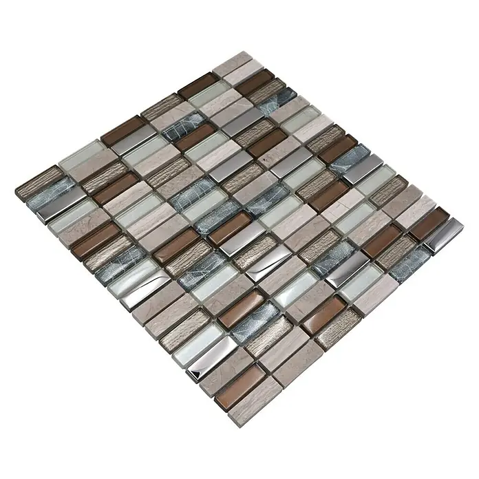 Mozaïektegel rechthoek glas Mix XCM SM68 - 29,8 x 30,4 cm, Beige/Bruin, Glanzend - Diagonaal zicht