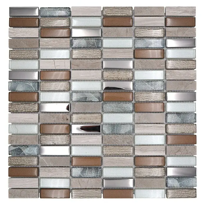 Mozaïektegel rechthoek glas Mix XCM SM68 - 29,8 x 30,4 cm, Beige/Bruin, Glanzend - Vooraanzicht