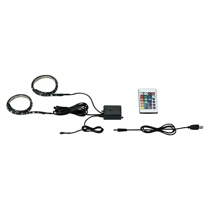Paulmann LED-Band Function USB-Strip - Länge: 0,5 m, Schwarz, Lichtfarbe: RGB - Diagonale Ansicht