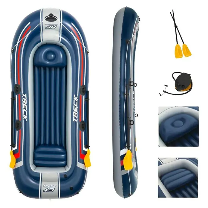 Bestway Gumeni čamac na napuhavanje Treck X3 - 307 x 126 x 39 cm, Prikladno za: 3+1 osobe, Nosiva sila: 270 kg - Pogled sprijeda