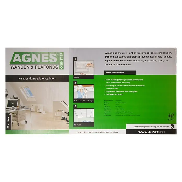 Agnes Wandpaneel 12 mm stuc - 120 x 60 cm, 4 stk., Wit - Vooraanzicht