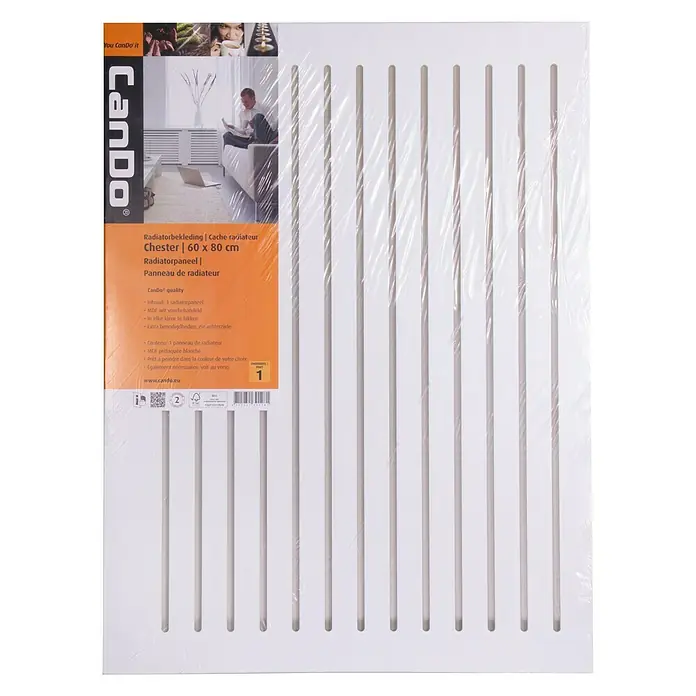 CanDo Radiatorbekleding Chester - 60 x 80 cm, 12 mm, Wit - Vooraanzicht