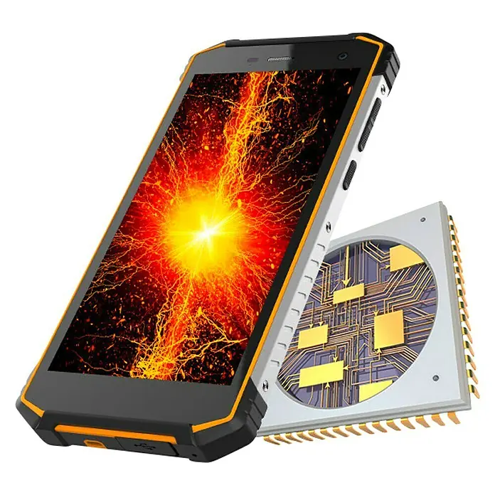 Smartphone Hammer Energy 2 - Negro/Naranja, L x An x Al: 1,5 x 7,6 x 16 cm, 4G LTE, 32 GB - Vista angular
