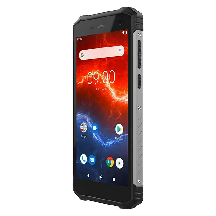 Smartphone Hammer Energy 2 - Negro/Plateado, L x An x Al: 1,5 x 7,6 x 16 cm, 4G LTE, 32 GB - Vista angular