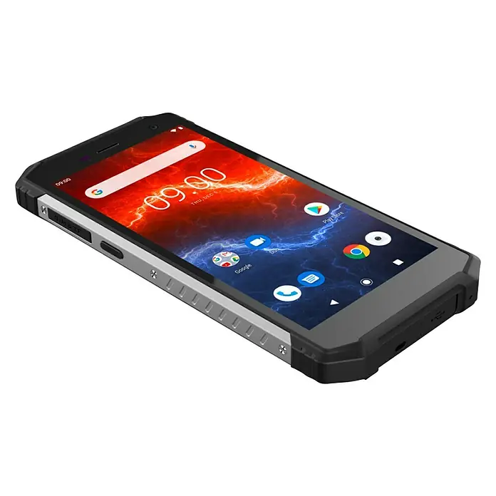 Smartphone Hammer Energy 2 - Negro/Plateado, L x An x Al: 1,5 x 7,6 x 16 cm, 4G LTE, 32 GB - Vista angular