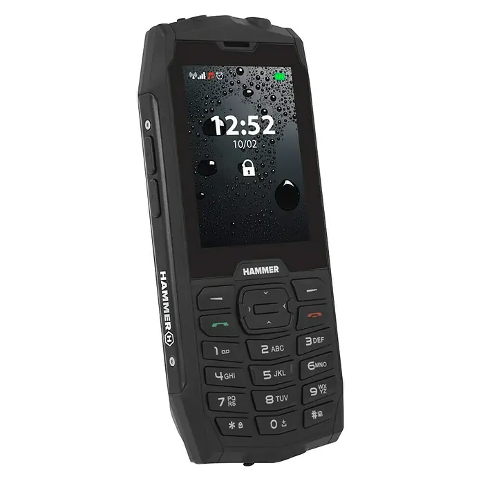 Teléfono móvil Hammer 4 - Negro, L x An x Al: 1,8 x 6,6 x 14,6 cm, 2G, 64 MB - Vista angular