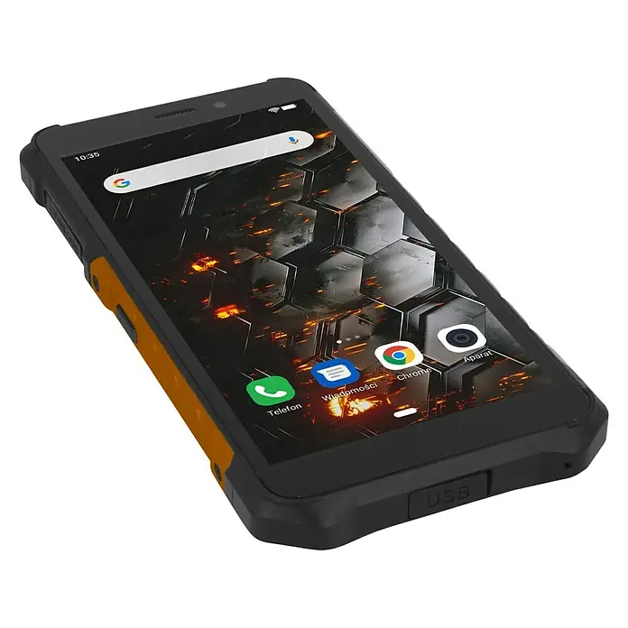 Smartphone Hammer Iron 3 - Negro/Naranja, L x An x Al: 1,3 x 7,7 x 15,8 cm, 4G LTE, 32 GB - Vista angular