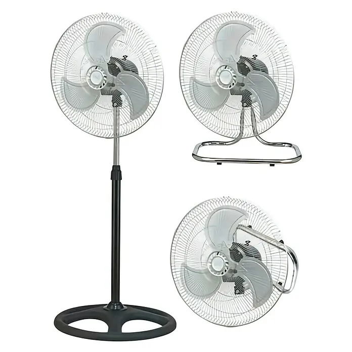 Ventilador de pie 3 en 1 - 55 W, Diámetro: 50 cm, Plateado/Negro - Vista angular