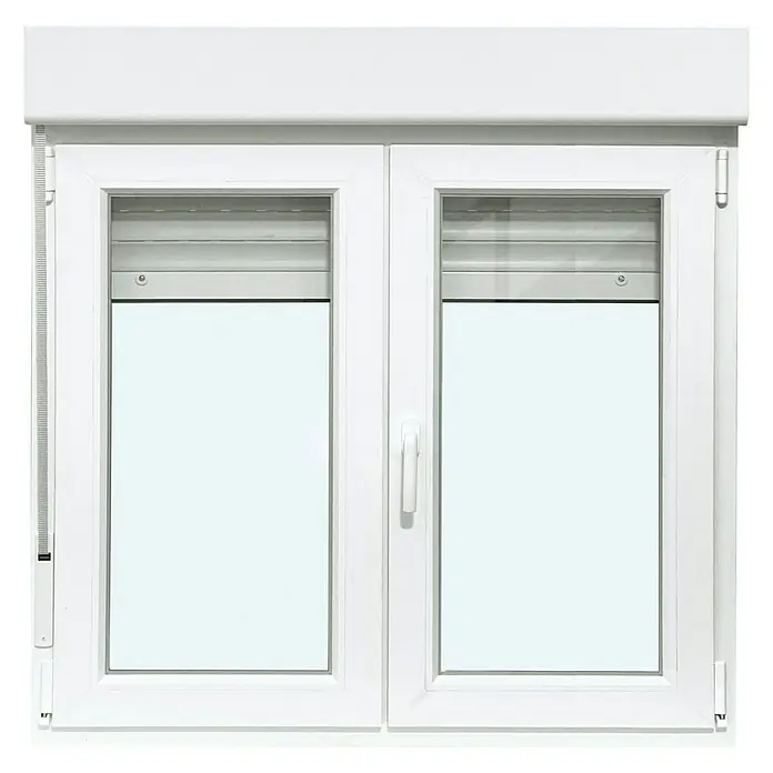 Solid Elements Ventana de PVC 2 hojas practicable-oscilobatiente - 125 x 115,5 cm, Apertura según normativa: Derecha, Blanco, Con persiana - Vista frontal