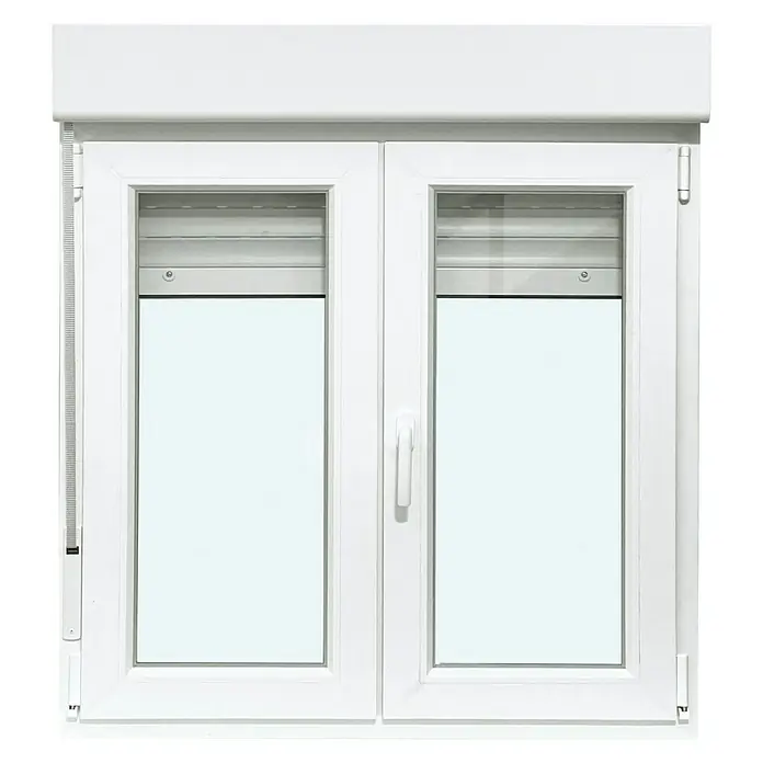 Solid Elements Ventana de PVC 2 hojas practicable-oscilobatiente - 105 x 115,5 cm, Apertura según normativa: Derecha, Blanco, Con persiana - Vista frontal