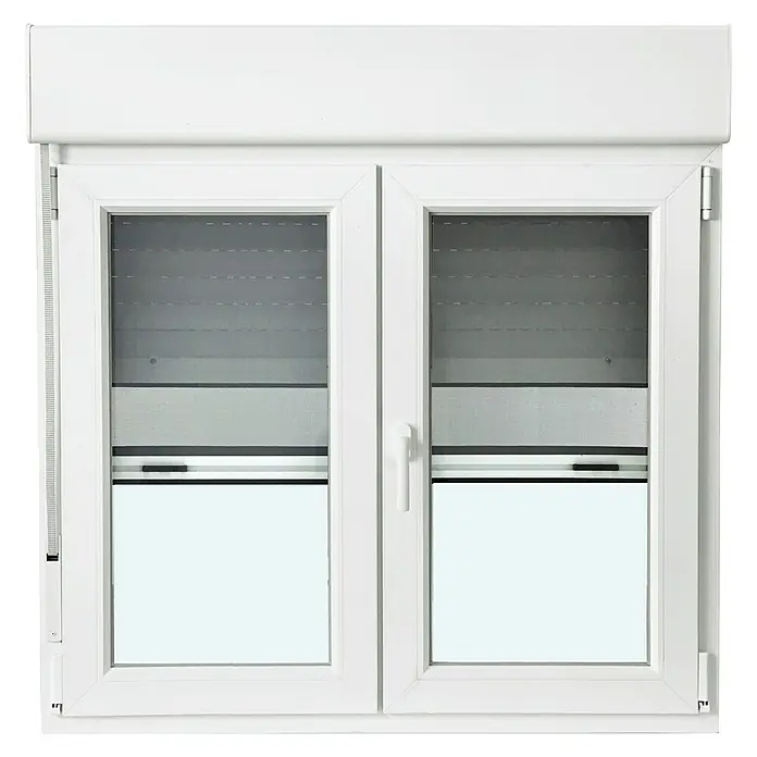 Solid Elements Ventana de PVC 2 hojas practicable-oscilobatiente - 125 x 118,5 cm, Apertura según normativa: Derecha, Blanco, Con mosquitera - Vista frontal