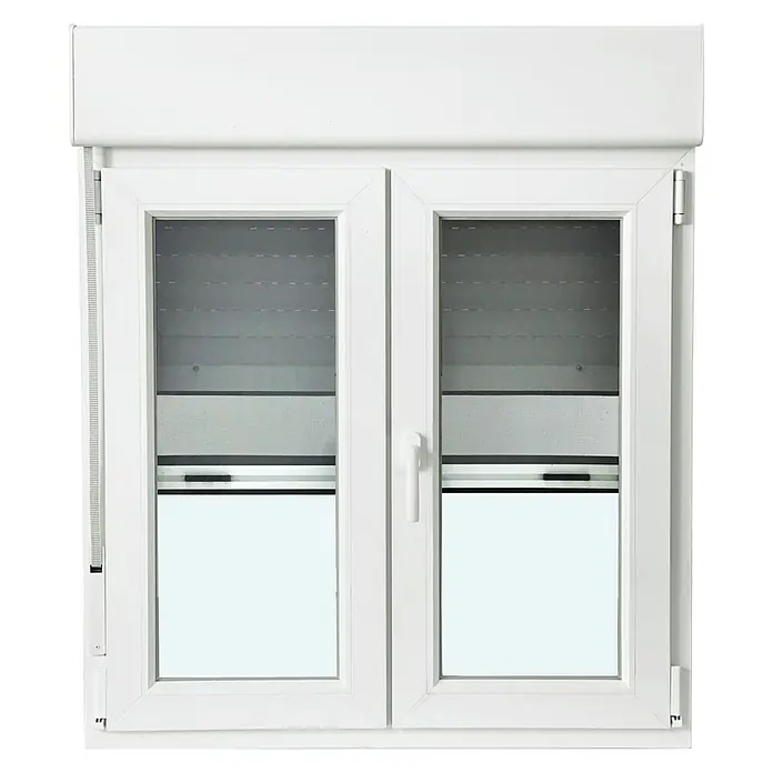 Solid Elements Ventana de PVC 2 hojas practicable-oscilobatiente - 105 x 118,5 cm, Apertura según normativa: Derecha, Blanco, Con mosquitera - Vista frontal
