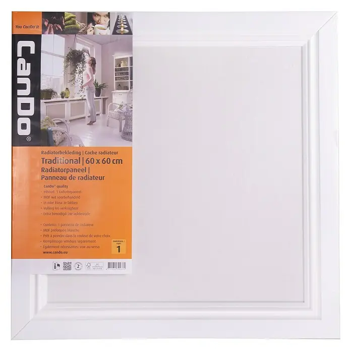 CanDo Radiatorbekleding Traditional - 60 x 60 cm, 12 mm, Wit - Vooraanzicht