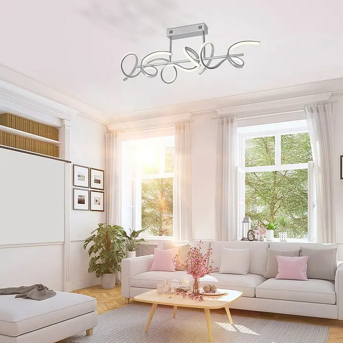 Paul Neuhaus LED-Deckenleuchte Curls - 25,8 W, L x B x H: 82 x 21 x 30 cm, Silber, Warmweiß - Stimmungsaufnahme