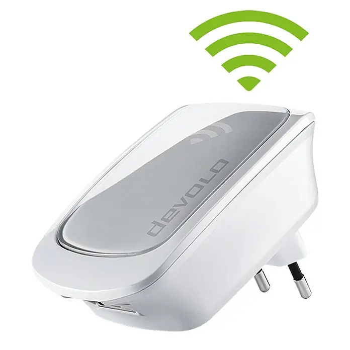 Devolo WLAN-Verstärker Repeater PLC9779 - 1 x Eurostecker (Typ C), 1 x RJ45-Buchse, Weiß, Bis zu 300 Mbit/s (WLAN) - Anwendungsbeispiel