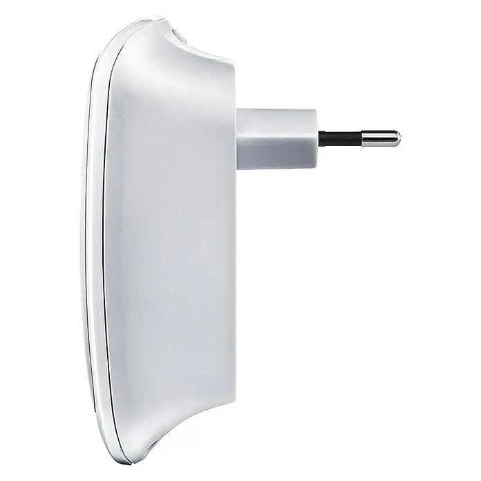 Devolo WLAN-Verstärker Repeater PLC9779 - 1 x Eurostecker (Typ C), 1 x RJ45-Buchse, Weiß, Bis zu 300 Mbit/s (WLAN) - Rechte Seitenansicht