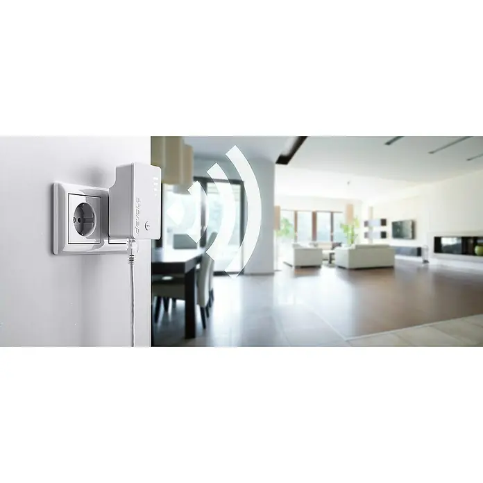 Devolo WLAN-Verstärker Repeater PLC9844 - 1 x Eurostecker (Typ C), 1 x RJ45-Buchse, Weiß, Bis zu 1.200 Mbit/s (WLAN) - Stimmungsaufnahme