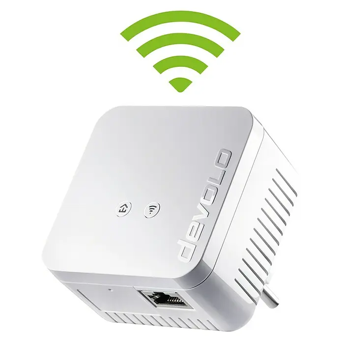 Devolo Netzwerkadapter WLAN Kompakt V2 Erweiterung - RJ45-Buchse, Weiß - Diagonale Ansicht