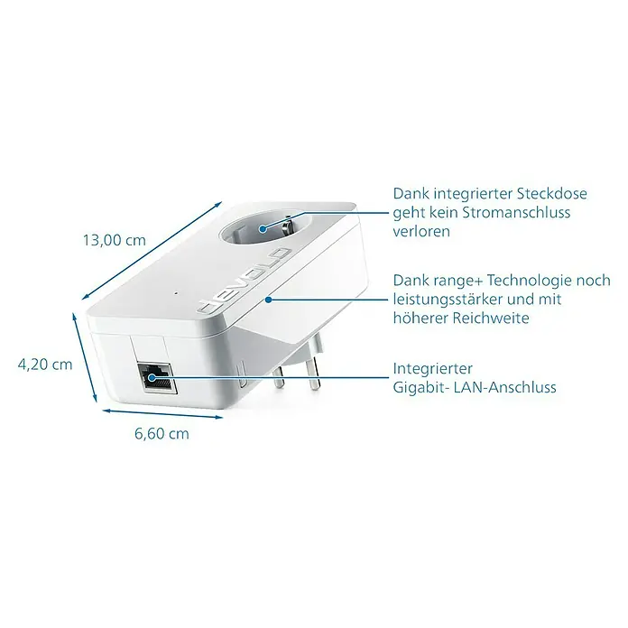 Devolo Netzwerk-Starter-Set LAN Komfort Plus - 1 x Schukostecker (Typ F), 1 x RJ45-Buchse, Weiß