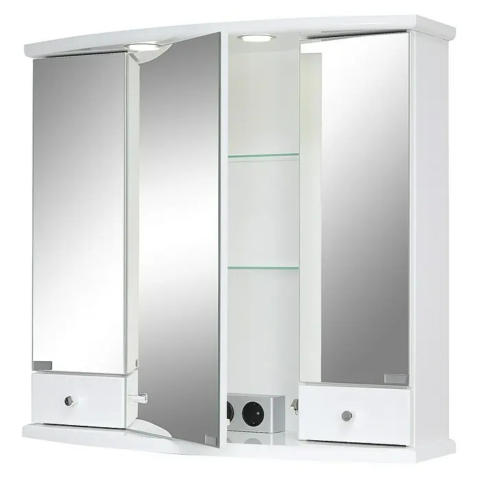 Riva LED-Spiegelschrank Dakota - B x H: 77,7 x 71,8 cm, Mit Beleuchtung, Spanplatte, Weiß - Vorderansicht
