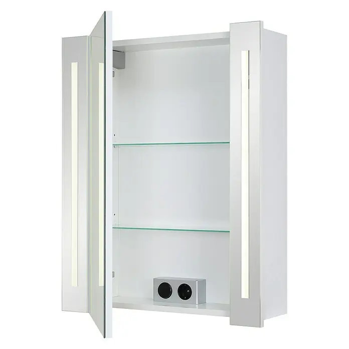 Riva LED-Spiegelschrank Hydra - B x H: 60,4 x 75,2 cm, Mit Beleuchtung, Spanplatte, Weiß - Diagonale Ansicht