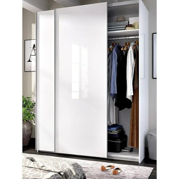 Armario para ropa con puertas correderas Slide - L x An x Al: 65 x 150 x 204 cm, Blanco - Foto ambiente