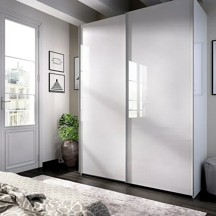 Armario para ropa con puertas correderas Slide - L x An x Al: 65 x 150 x 204 cm, Blanco - Foto ambiente