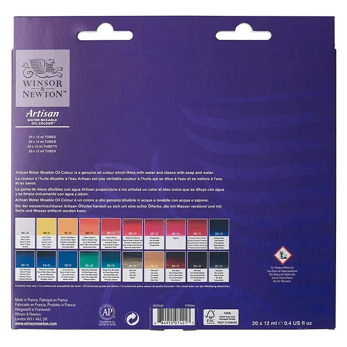 Winsor & Newton Artisan Ölfarben-Set - 20 Stk. x 12 ml, Tube - Rückansicht