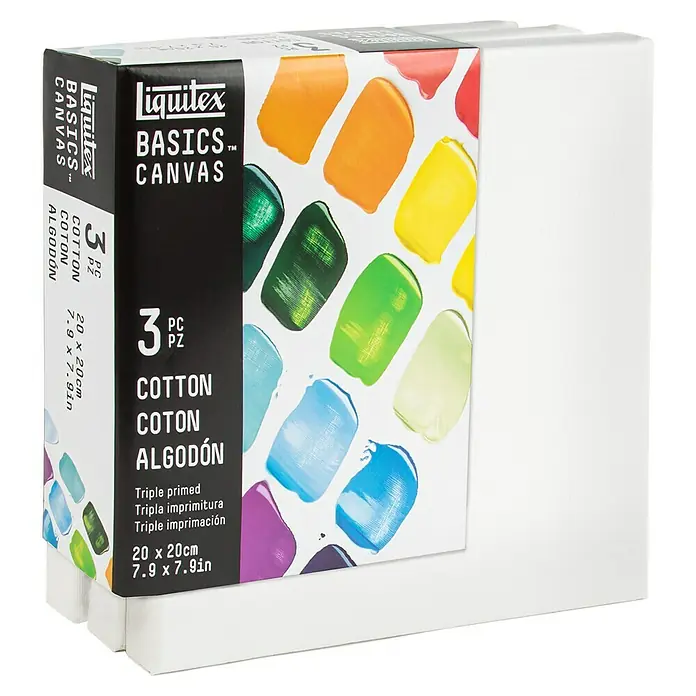 Liquitex Basics Keilrahmen CNV - 20 x 20 x 1,8 cm, Baumwolle, 3-fach grundiert - Diagonale Ansicht