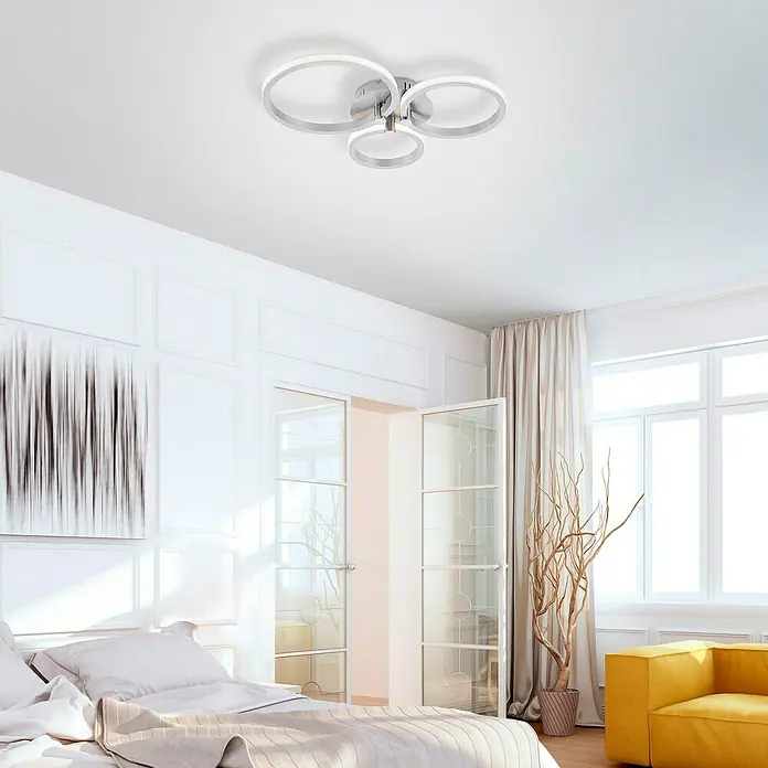 LeuchtenDirekt Plafón LED Johanna - 18 W, L x An x Al: 49 x 40 x 8 cm, Plateado, Blanco cálido - Foto ambiente