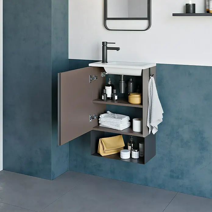 Riva Badmöbel-Set Indus - 46 cm, Grau, Matt - Stimmungsaufnahme