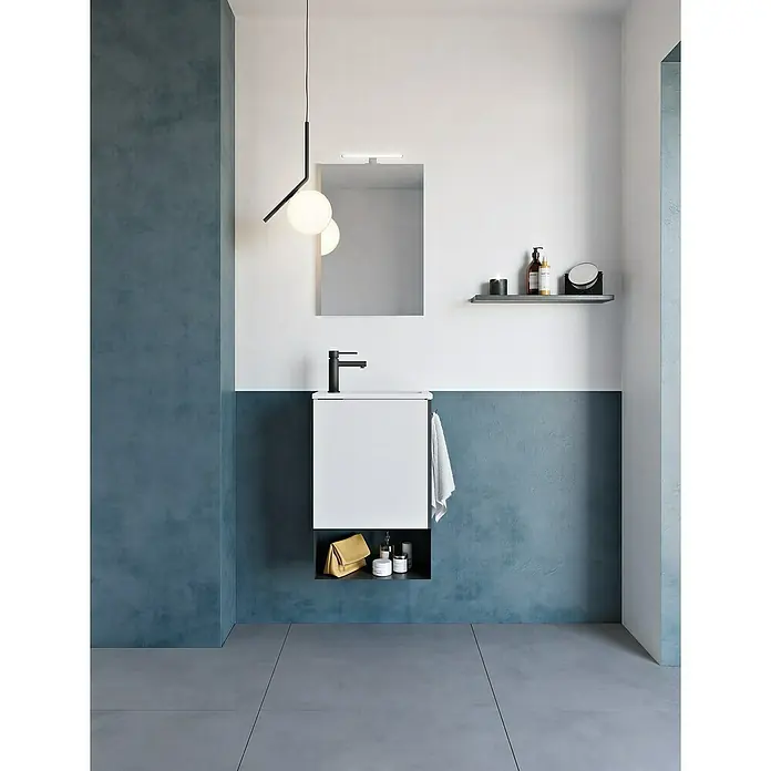 Riva Badmöbel-Set Indus - 46 cm, Weiß, Schwarz, Glänzend - Stimmungsaufnahme